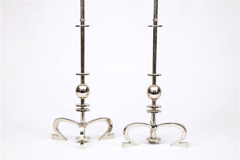 Appraisal: Pair of Tripod Lamps c Nickel-plated in From the Collection