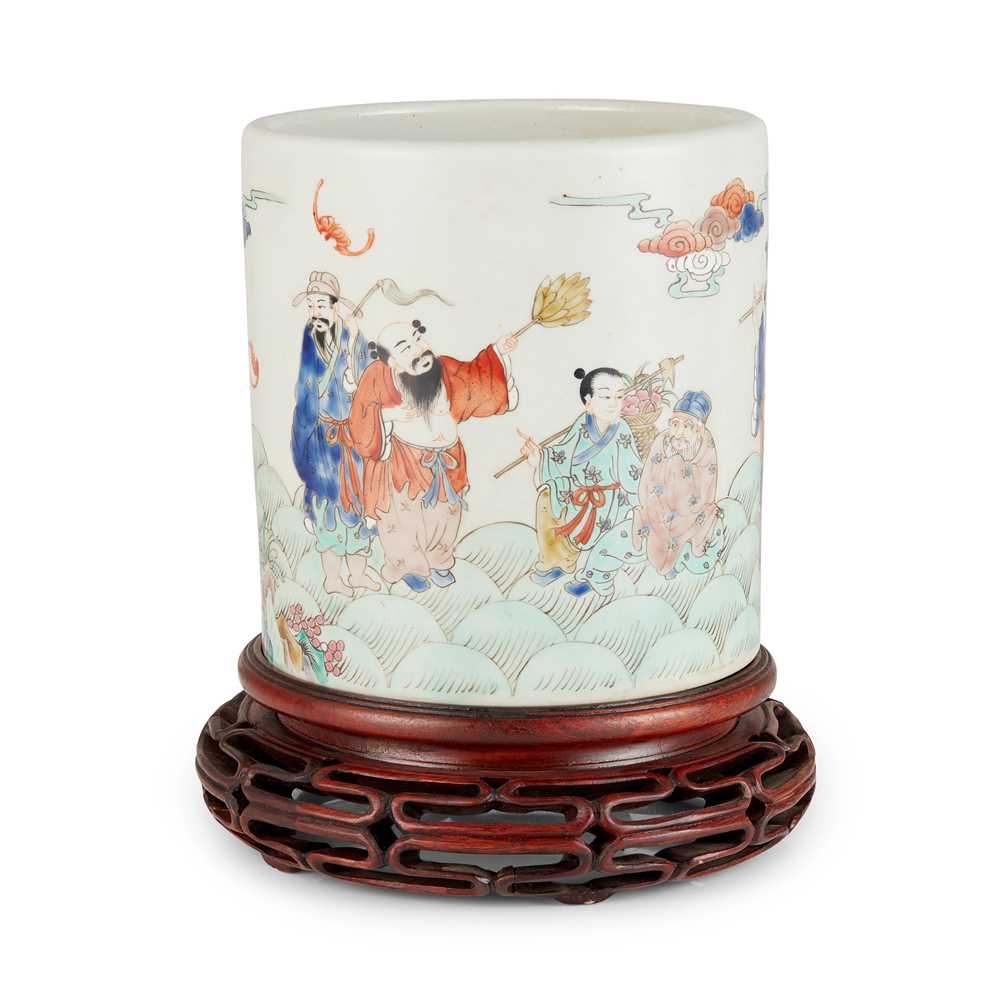 Appraisal: FAMILLE ROSE 'EIGHT IMMORTALS' BRUSH POT TH- TH CENTURY of