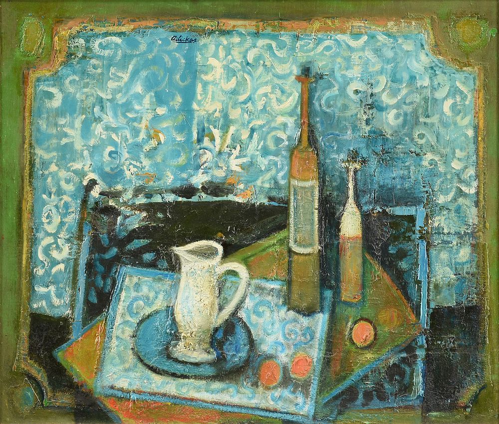 Appraisal: DAVID ADICKES American Texas b A PAINTING Still Life with