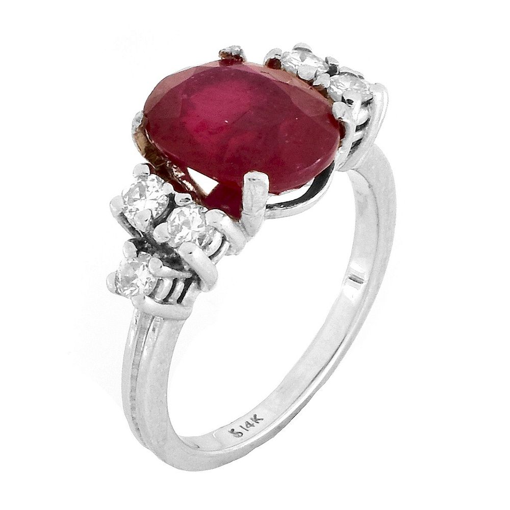 Appraisal: Ruby Diamond and K Gold Ring Vintage Oval Cut Ruby