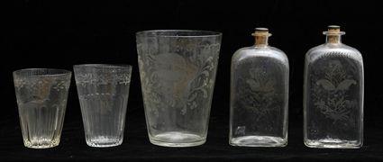 Appraisal: THREE FLIP GLASS BEAKERS AND A PAIR OF GEORGE IV