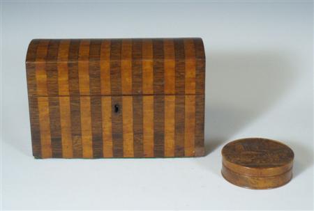 Appraisal: A th century French carved walnut snuff box of circular