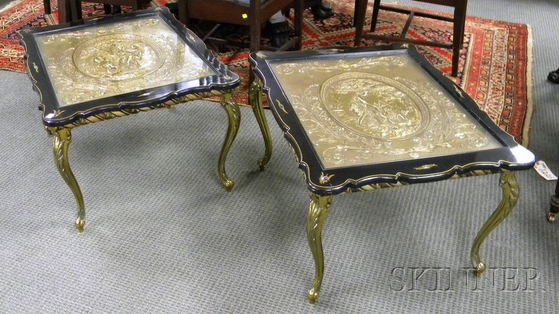 Appraisal: Pair of Rococo-style Black Lacquer and Glass Top Cast Metal