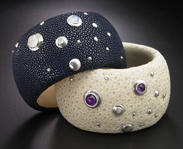 Appraisal: Pair of Stingray Skin Bracelets By Stephane Mesnil Designed by