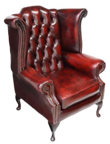 Appraisal: English Queen Anne style wingback armchair late th c oxblood