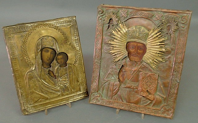 Appraisal: Two Russian icons th th c pierced and cut metal