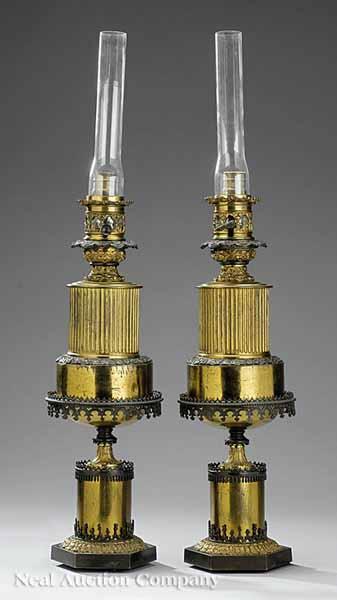 Appraisal: A Pair of French Gothic Revival Patinated and Polished Brass