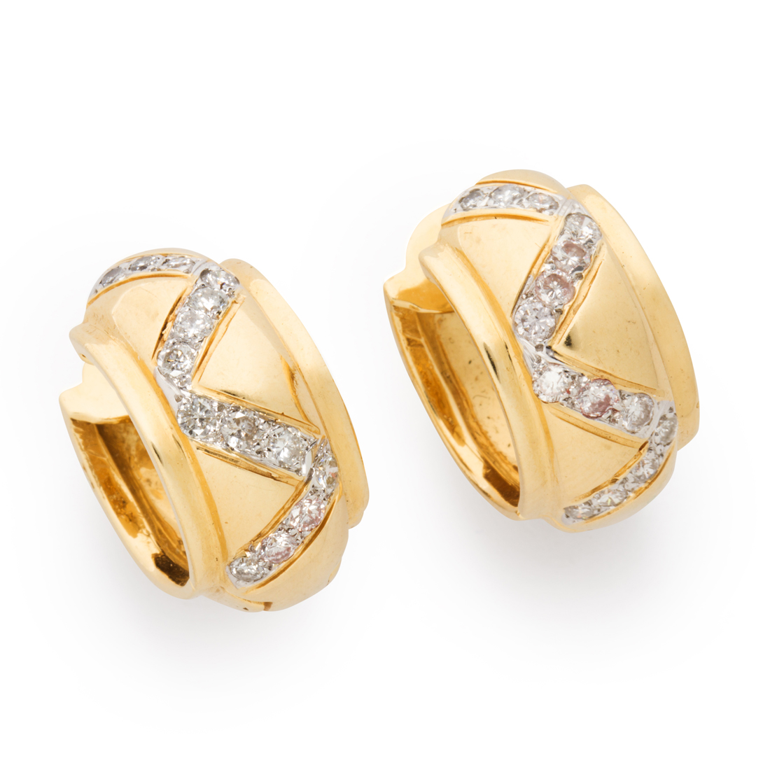 Appraisal: A PAIR OF DIAMOND AND FOURTEEN KARAT GOLD EARRINGS A