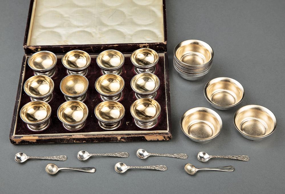 Appraisal: Cased Set of Twelve American Coin Silver Individual Salt Cellars