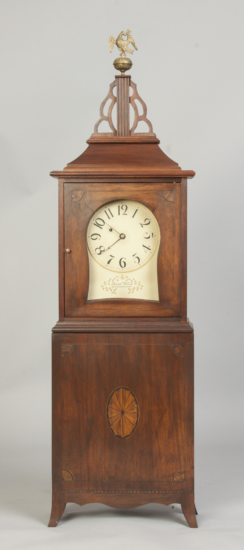 Appraisal: David Wood Reproduction Shelf Clock Inlaid mahogany case day time