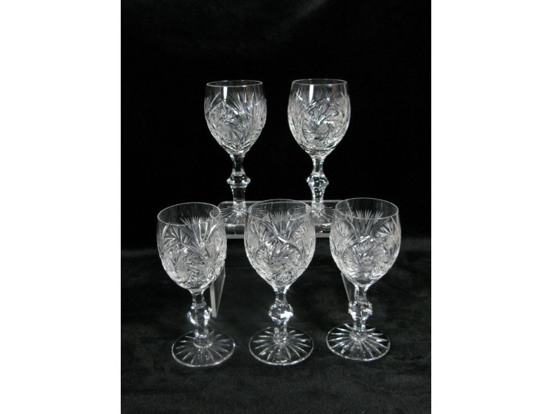 Appraisal: Set of Five Cut Glass Wine Glasses ball form stem