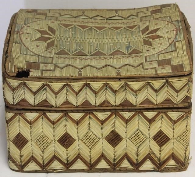 Appraisal: ANTIQUE NATIVE AMERICAN QUILL-WORK BOX WOODLANDSMICMAC TRIBE TH C CEDAR