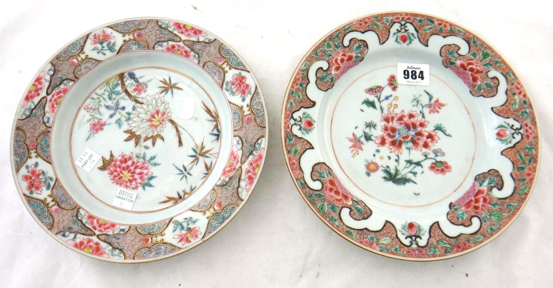 Appraisal: Two famille-rose plates Qianlong each painted in the centre with