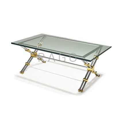 Appraisal: JOHN VESEY Coffee table USA s Stainless steel brass glass