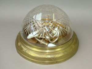 Appraisal: A gilt brass and cut glass triple light plaffenier diameter