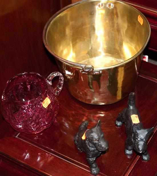 Appraisal: Pair of cast iron Scottish terrier figures brass bucket with