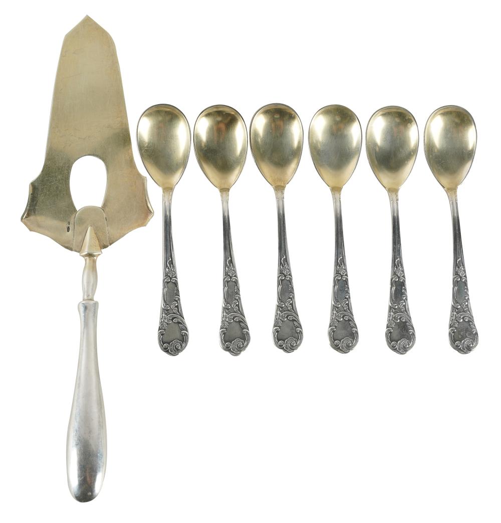 Appraisal: SMALL COLLECTION OF SILVERcomprising six ice cream spoons with gilt-washed