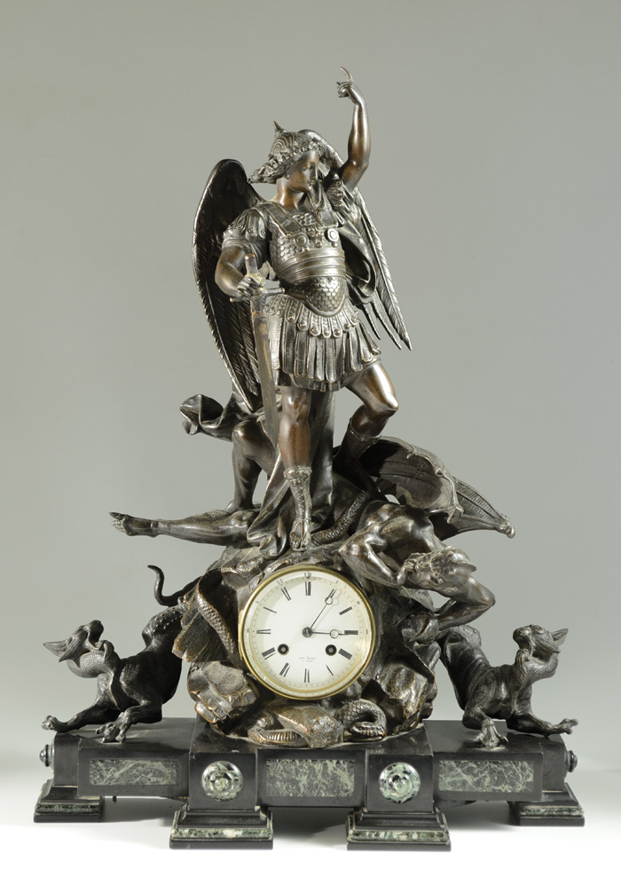 Appraisal: FRENCH BRONZED SPELTER STATUE CLOCK Henry Marc Paris th century