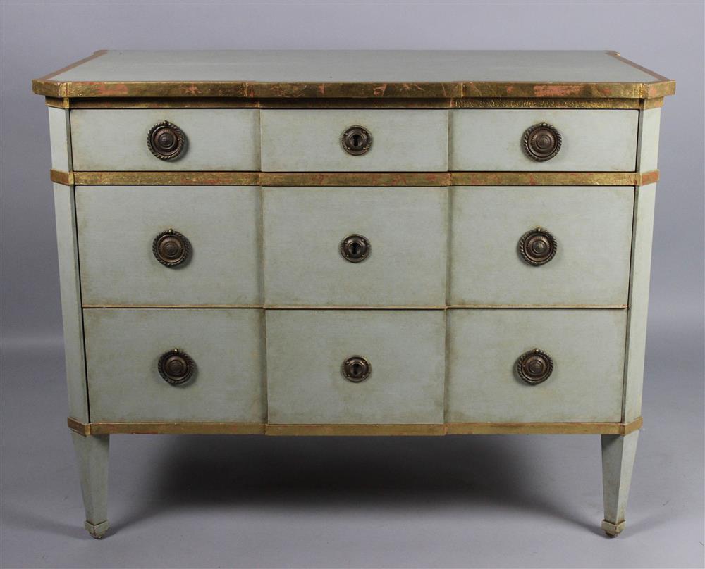 Appraisal: NIERMANN WEEKS DANISH COMMODE PAINTED AND PARCEL GILT CHEST OF