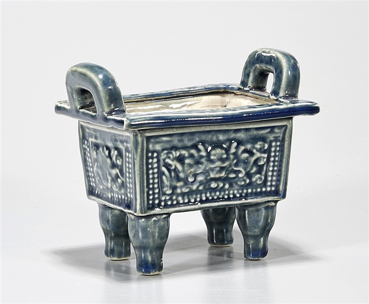 Appraisal: Chinese blue glazed rectangular porcelain censer x x approx Condition