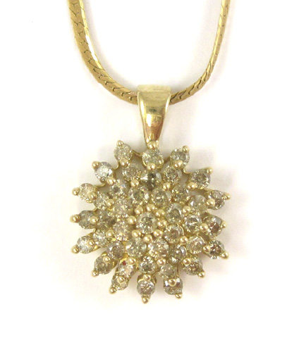 Appraisal: DIAMOND AND YELLOW GOLD PENDANT NECKLACE suspended on a k