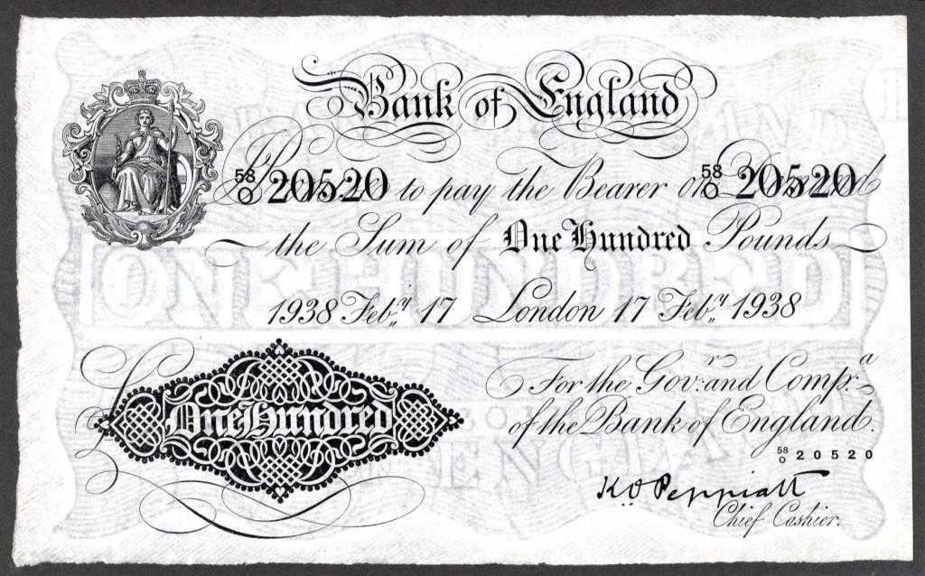 Appraisal: BANK OF ENGLAND K O PEPPIATT WHITE ONE HUNDRED POUNDS