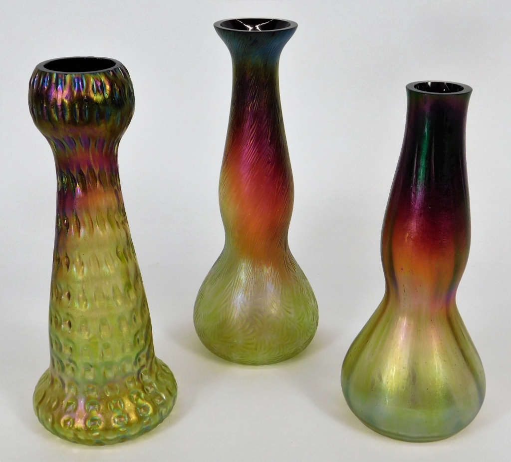 Appraisal: PC BOHEMIAN RINDSKOPF PEPITA ART GLASS VASES Czechoslovakia th CenturyIncludes