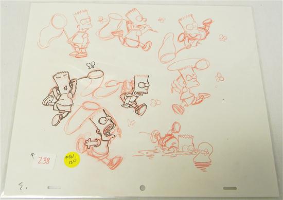 Appraisal: Matt Groening Bart Simpson animation sketch in red colored pencil