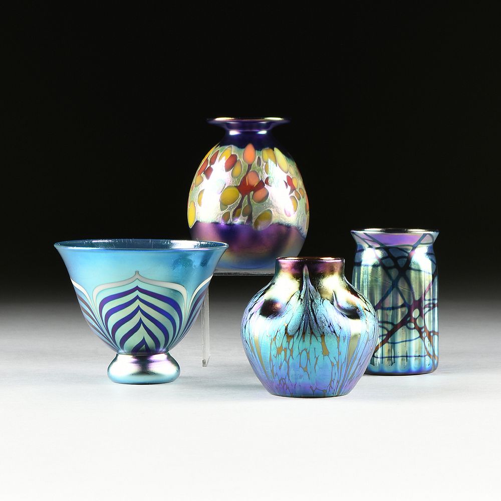 Appraisal: A GROUP OF FOUR ART GLASS BOWL AND VASES MODERN