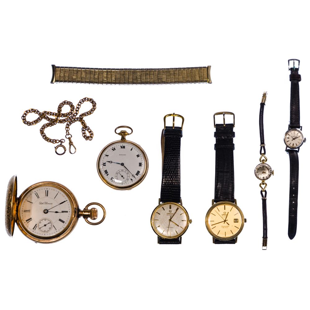 Appraisal: POCKET AND WRISTWATCH ASSORTMENT wristwatches including a Omega yellow gold