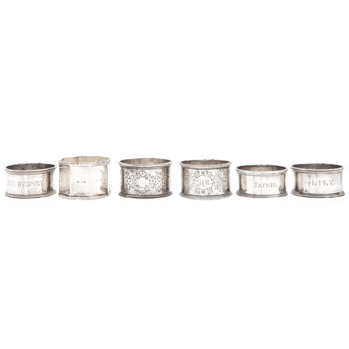 Appraisal: Six silver napkin rings Victorian - early th c various