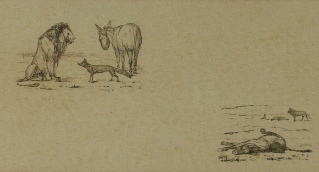 Appraisal: Unknown artist Lion Horse and Fox crayon on paper x