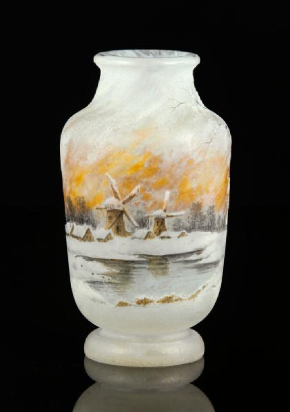 Appraisal: - Glass Vase with Winter Landscape Cameo glass vase marked