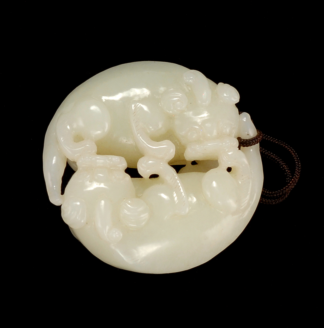 Appraisal: WHITE JADE PENDANT th CenturyIn the form of two qilin