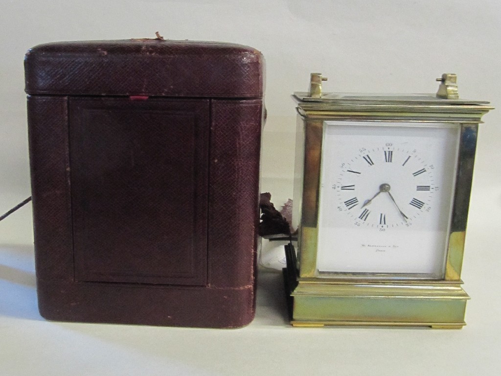 Appraisal: French brass cased carriage clock with travelling case marked W