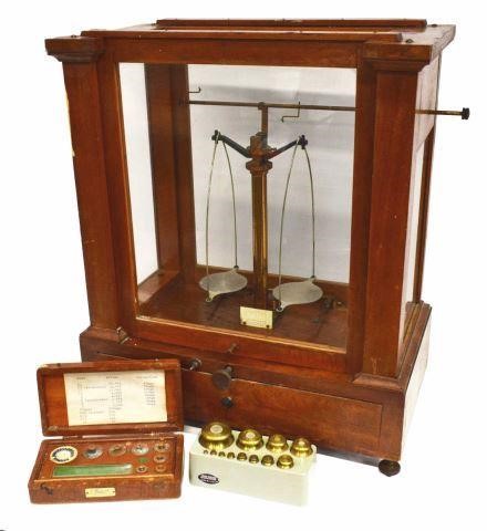 Appraisal: lot of Scientific scale and weights including wood cased scale