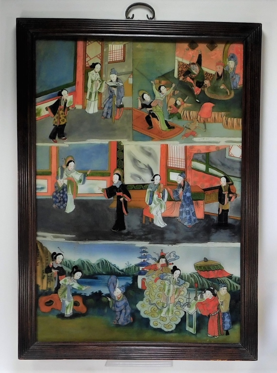 Appraisal: CHINESE QING DYNASTY REVERSE GLASS PANEL PAINTING China Qing DynastyStorytelling