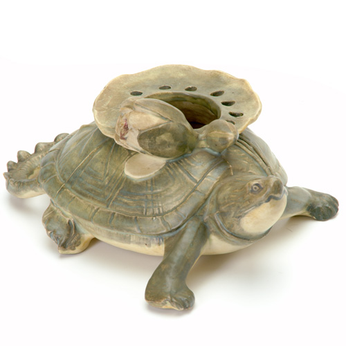 Appraisal: WELLER Flemish turtle planter with built-in flower frog Several small