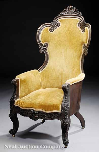 Appraisal: An American Rococo Carved and Laminated Rosewood Library Chair c