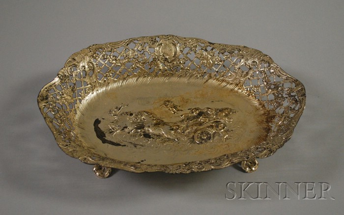 Appraisal: German Reticulated Silver Plated Bowl Augsburg marks depicting a classical