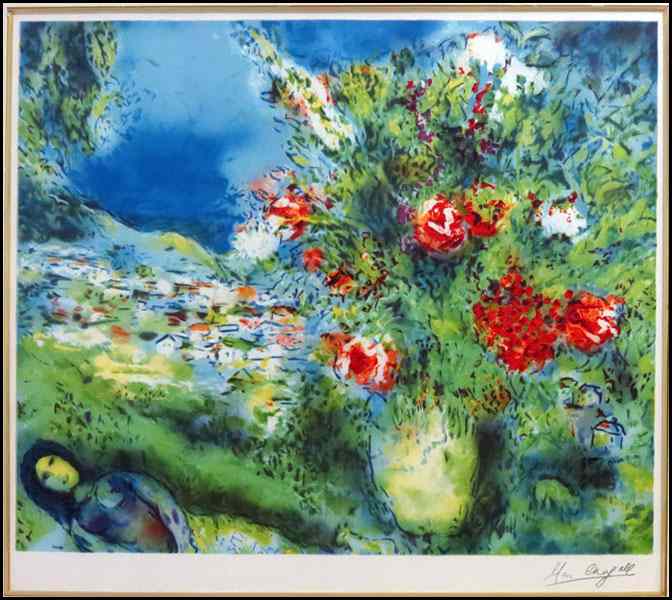 Appraisal: FRAMED COLOR LITHOGRAPH AFTER MARC CHAGALL With facsimilie signature Frame