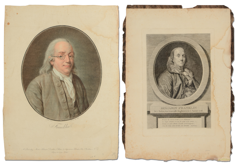 Appraisal: PIECE COLORED ENGRAVING OF BENJAMIN FRANKLIN LOT Colored Engraving Portrait