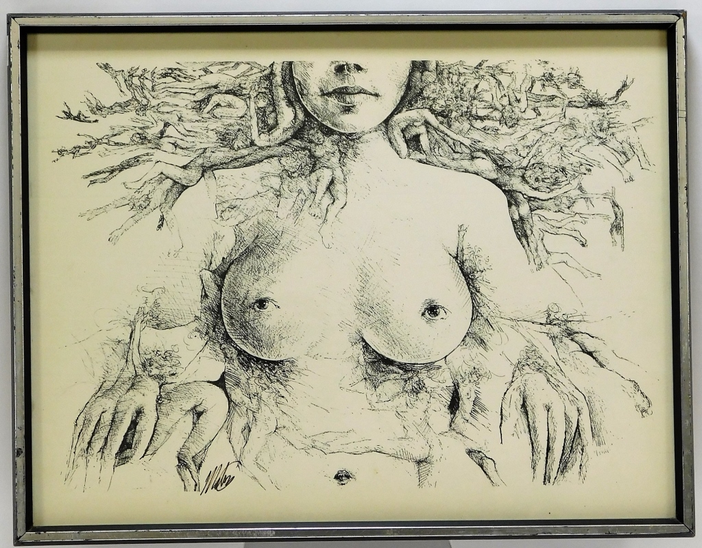 Appraisal: MODERN SURREALIST ETCHING OF NUDE FEMALE TORSO United States th