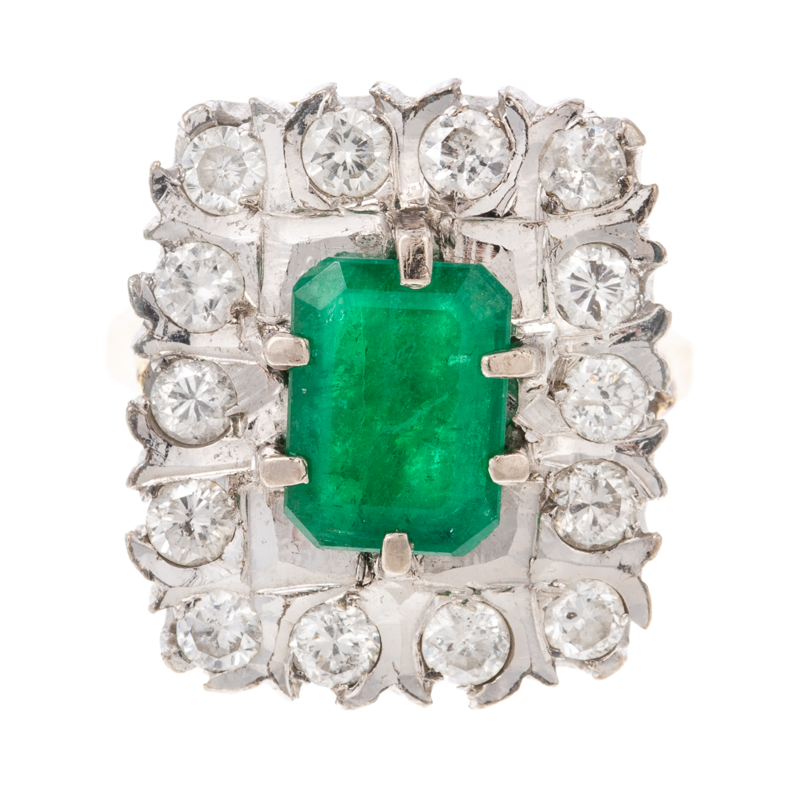 Appraisal: A BRITISH EMERALD DIAMOND RING IN K K yellow and