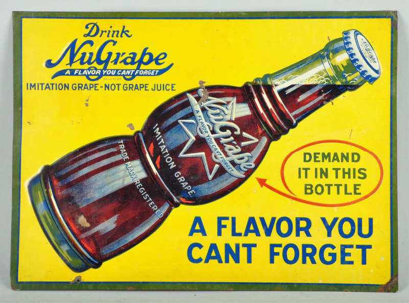 Appraisal: Tin Nu-Grape Soda Advertising Sign Description Colorful sign A few