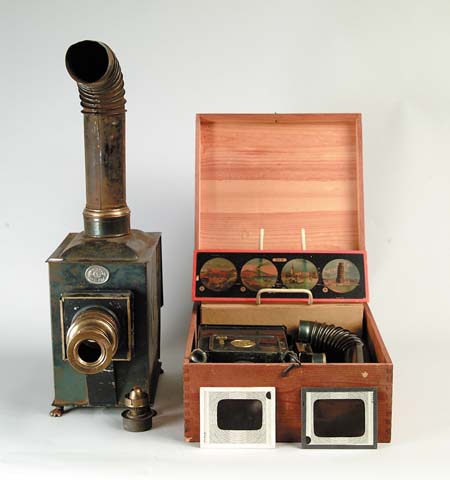 Appraisal: TWO MAGIC LANTERNS AND SLIDES Laterna Magica in original wood