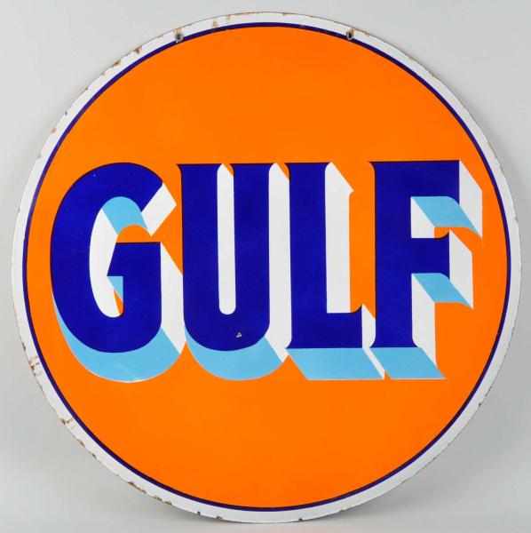 Appraisal: Round Porcelain Gulf Sign Description Two-sided beautiful condition Condition Excellent