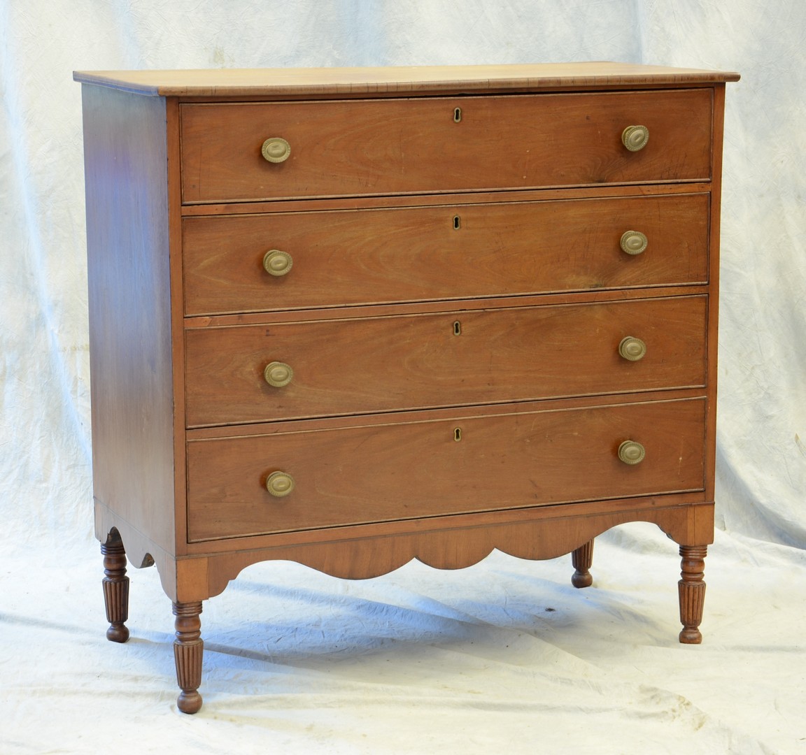 Appraisal: Walnut -drawer Sheraton bureau solid ends beaded drawers reeded legs