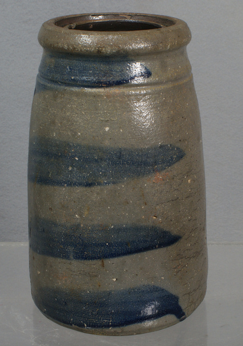 Appraisal: Blue decorated stoneware preserve jar no damage tall Estimate -