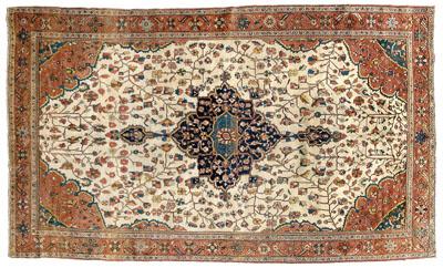 Appraisal: Ferahan Sarouk rug blue central medallion on ivory field with